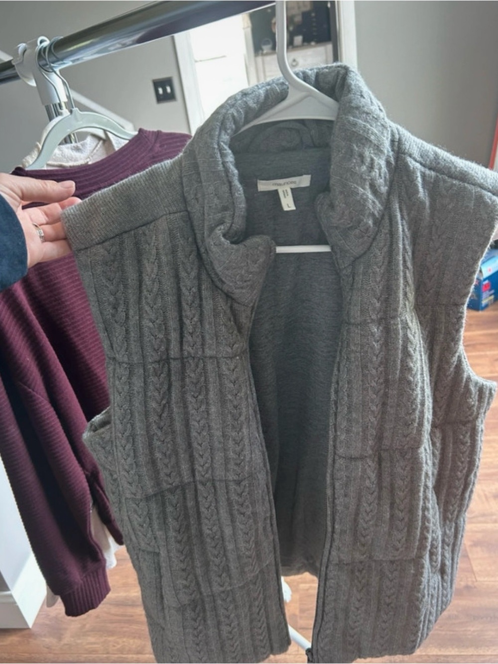 Maurices Gray Cable Knit Quilted Vest